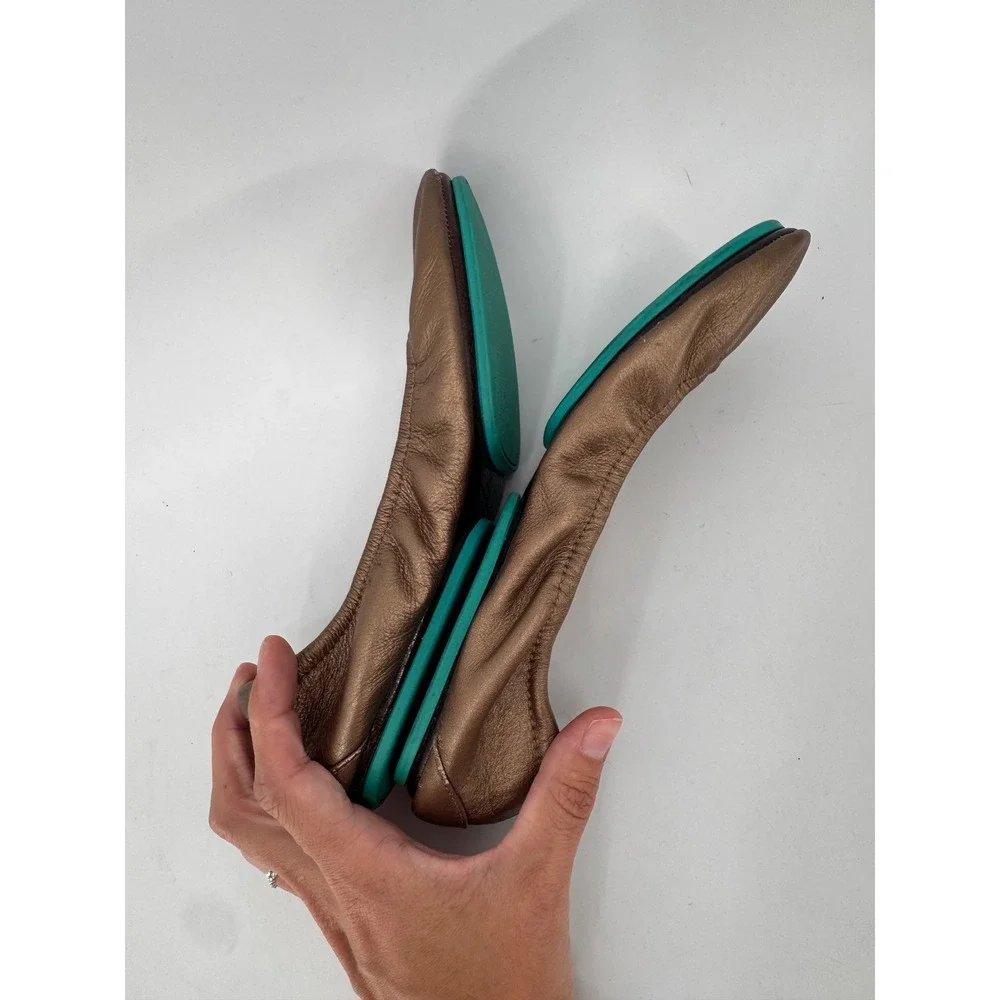 Tieks Ballet Flats Women Size 7 Bronze Metallic Leather Foldable Teal Sole